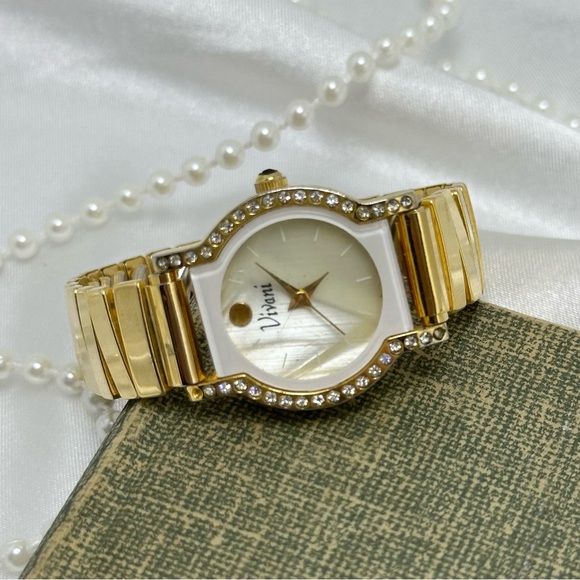 Vivani Accessories - Gold Diamanté Vivani Watch with Mother of Pearl Dial
